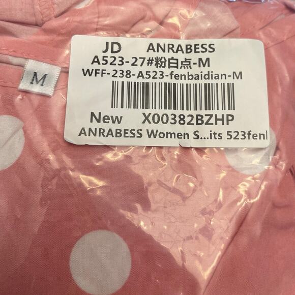 NWT ANRABESS Women's MAXI DRESS Pink POLKA DOT Spaghetti Straps Size MEDIUM - Picture 2 of 2